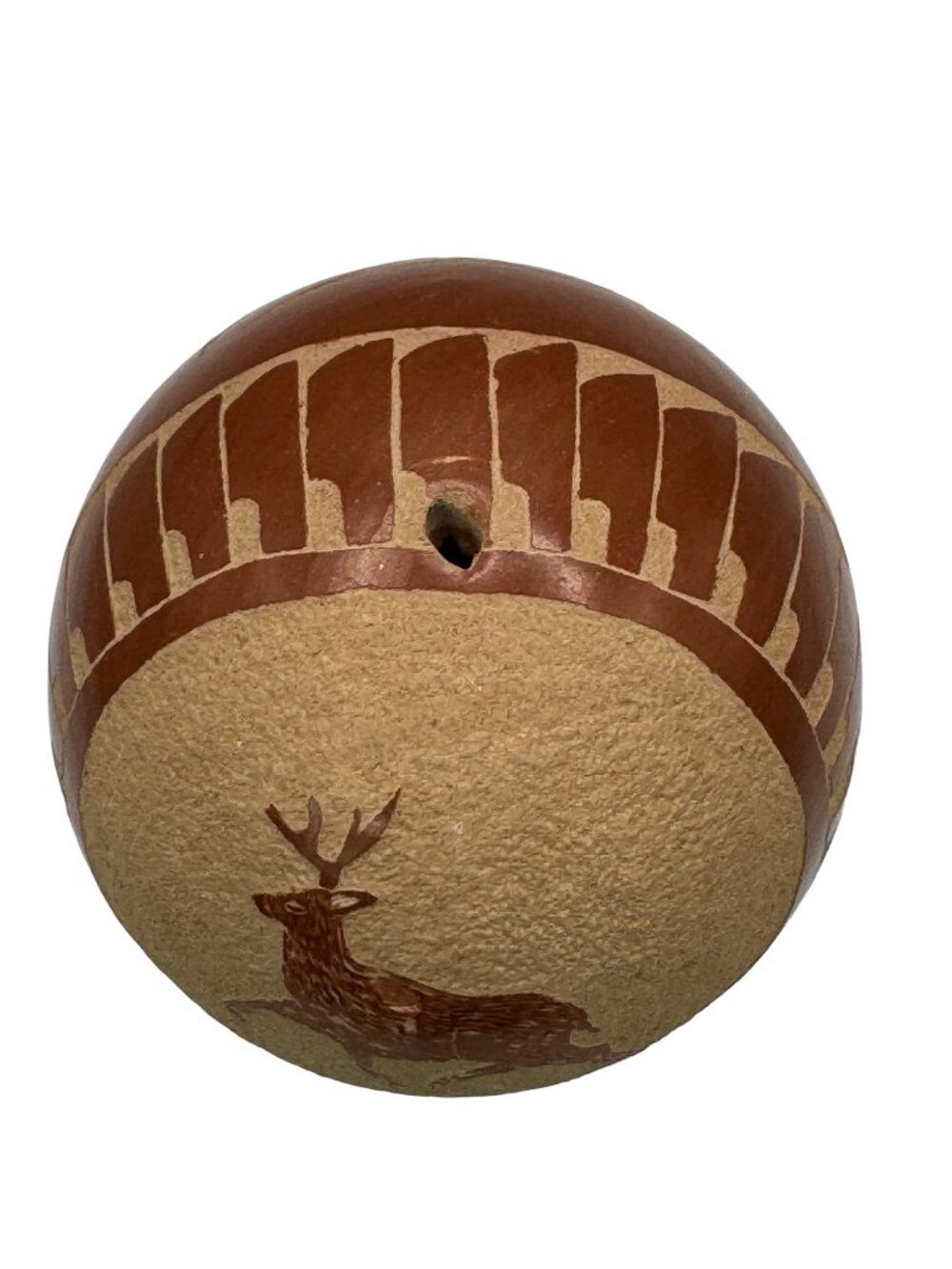 Vintage Seed Pot Chinana Jemez Pueblo Pottery Sphere Deer Signed 3.5" Mini Acoma